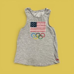 Team USA Apparel Olympic Gray Tank Top with Flag and Rings Size Medium Shirt